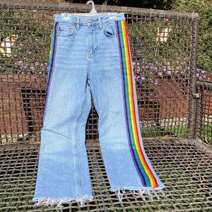 light wash topshop jeans with rainbow stripe🌈